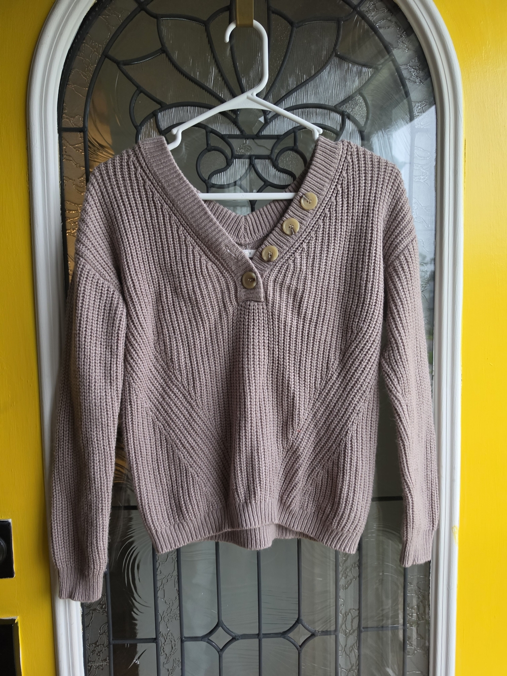 Maurices Dusty Mauve V-Neck Button-Accent Knit Sweater